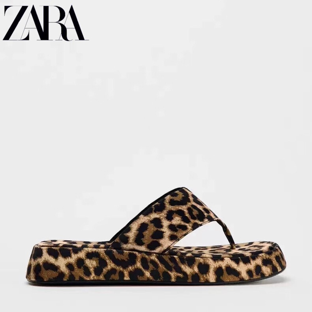 Zara Leopard-print Platform Sandals Summer Flip Flops Animal Print size 8 sexy
